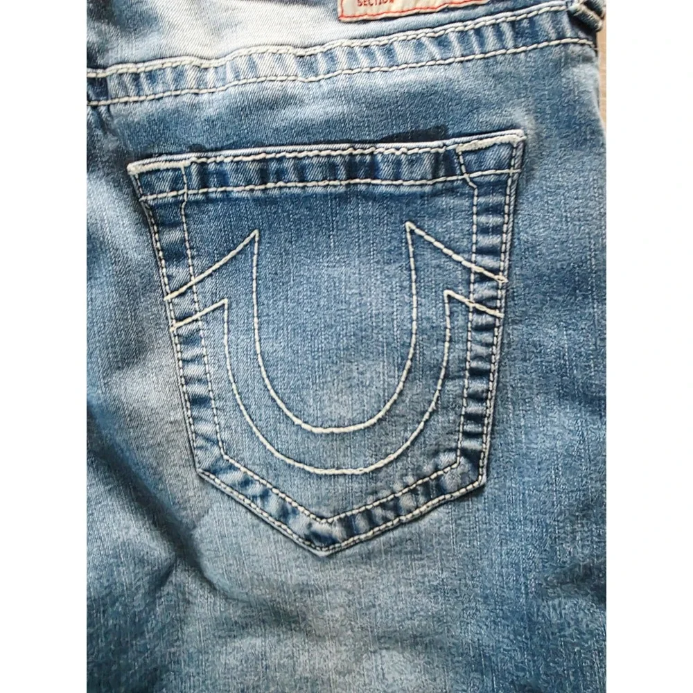 True‎ Religion Ricky 36 Relaxed  Blue Denim Shorts Mens Raw Hem Distressed